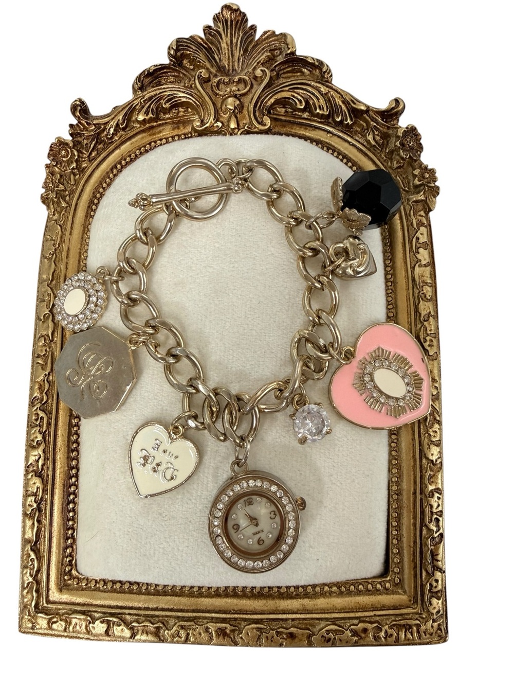 Figaro rhinestone watch Enamel  toggle charm bracelet